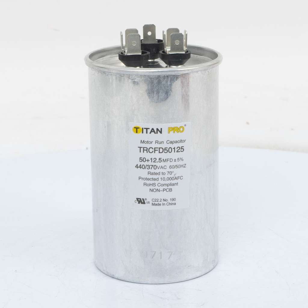 TITAN PRO RUN CAPACITOR 50+12.5 MFD 440/370 VOLT ROUND